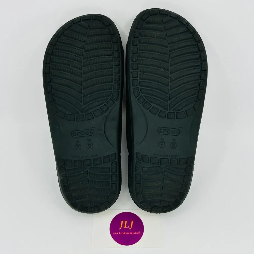 Crocs Classic Two Strap Black Comfort Slide Sandals Size 7 Men's / 9 Women's